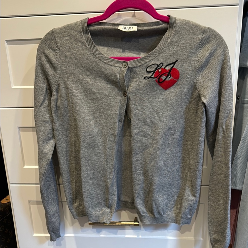 Liu Jo Gray Cardigan with Red Heart Detail